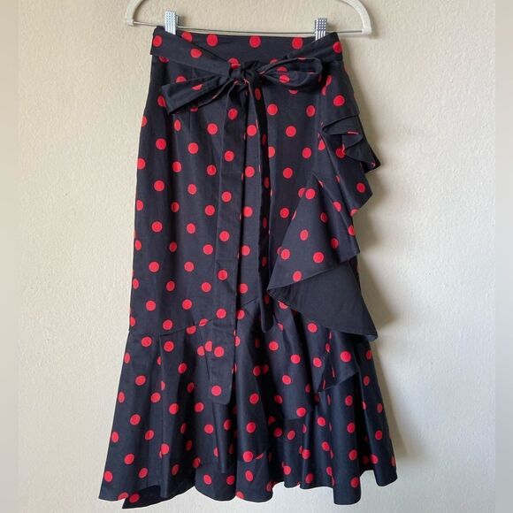 Marianna Senchina Two-Piece Black Polka Dot Bow Top Ruffled Midi Skirt Size M - Picture 13 of 15